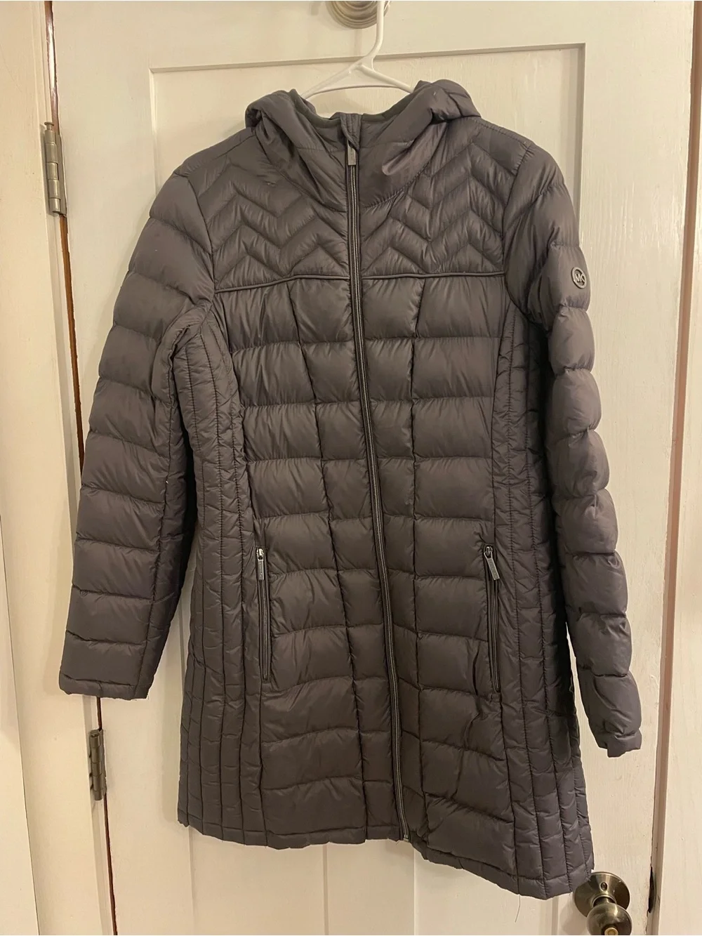 Michael Kors Quilted Hooded Puffer Coat in Gray
